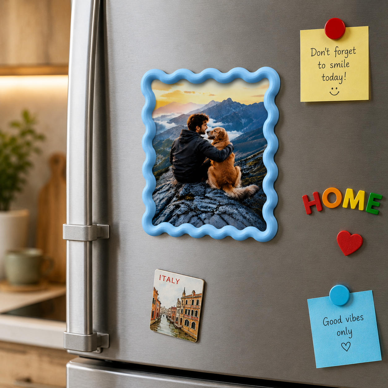 Custom Wavy Photo Fridge Magnet – Personalized Picture Frame