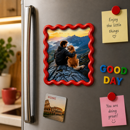 Custom Wavy Photo Fridge Magnet – Personalized Picture Frame
