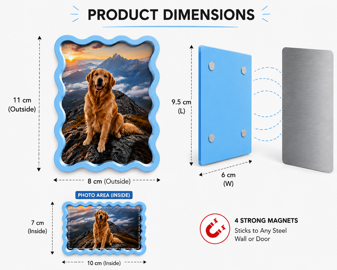 Custom Wavy Photo Fridge Magnet – Personalized Picture Frame